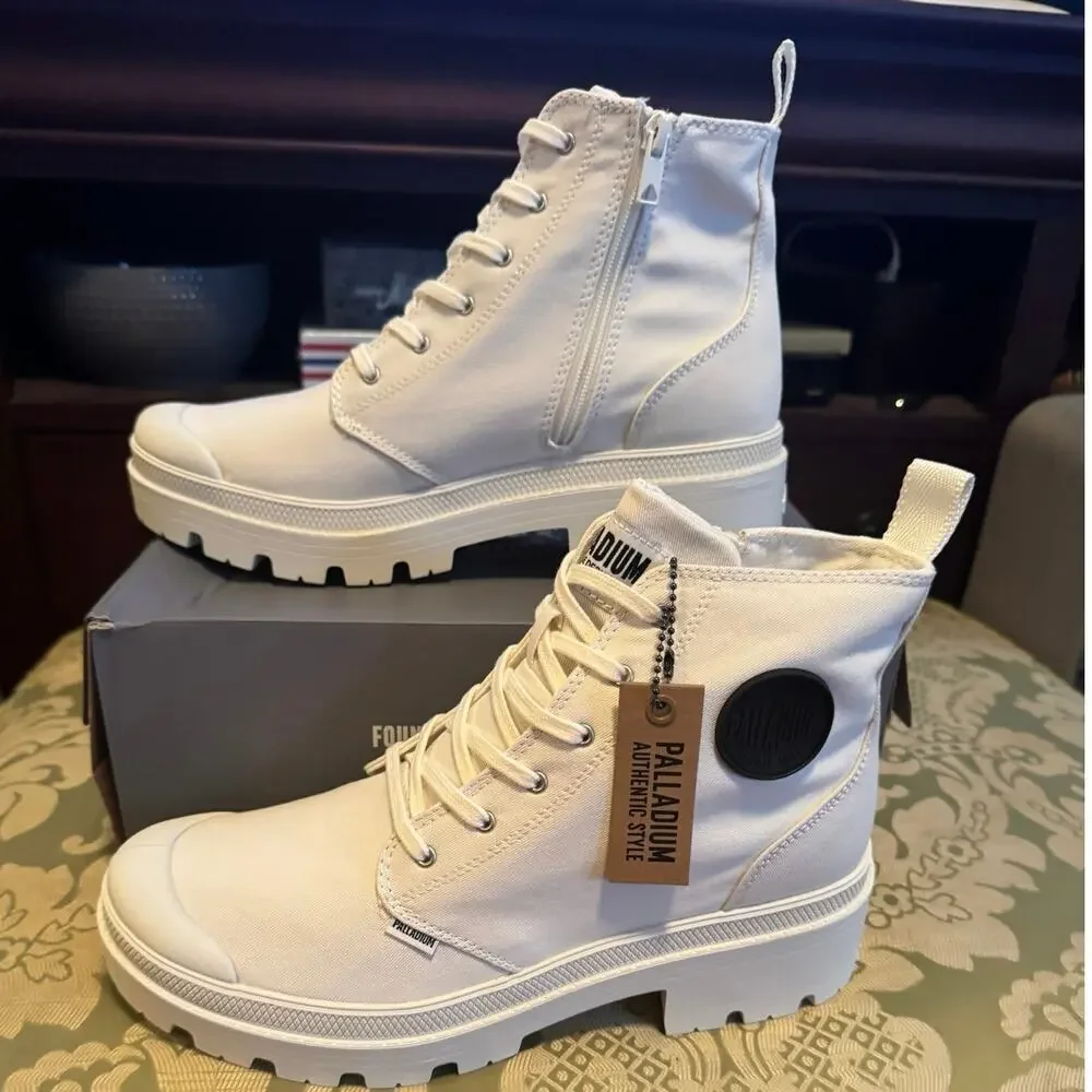 PALLADIUM Pallabase Twill in White, US Womens Size 11 / Euro Size 43 New in Box